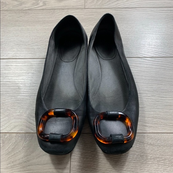 Stuart Weitzman French Horn Black Leather Flat Shoes - Picture 9 of 10